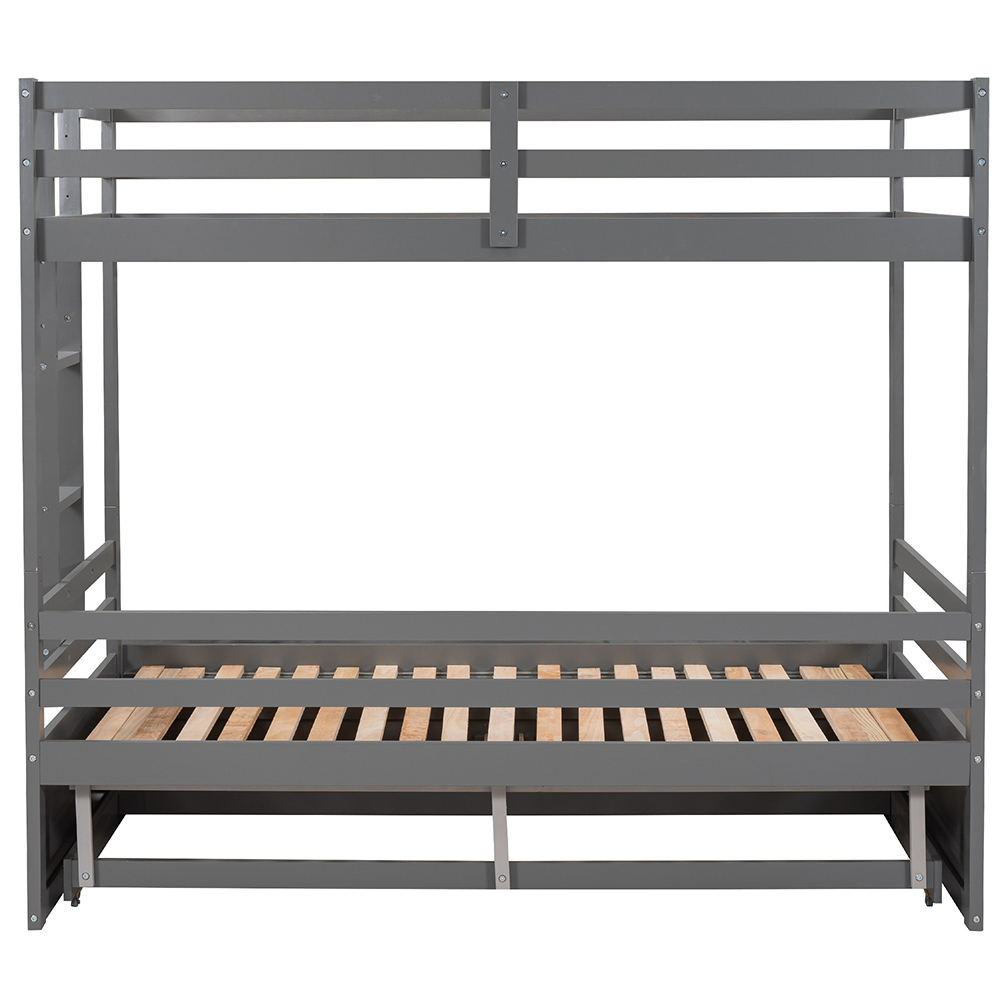 Twin-Over-Twin/Full/King Size Bunk Bed Frame with 2 Storage Drawers, and Wooden Slats Support, No Spring Box Required (Frame Only) - Gray