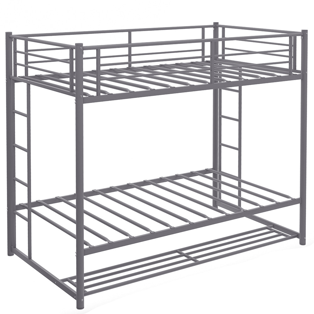 Twin-Over-Twin Size Metal Bunk Bed Frame with Ladder and Storage Bottom Shelf, No Spring Box Required (Frame Only) - Gray