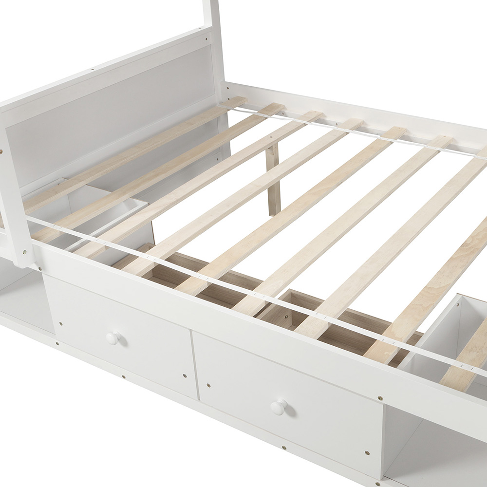 Twin-Over-Twin Size Bunk Bed Frame with 2 Storage Drawers, and Wooden Slats Support, No Spring Box Required (Frame Only) - White