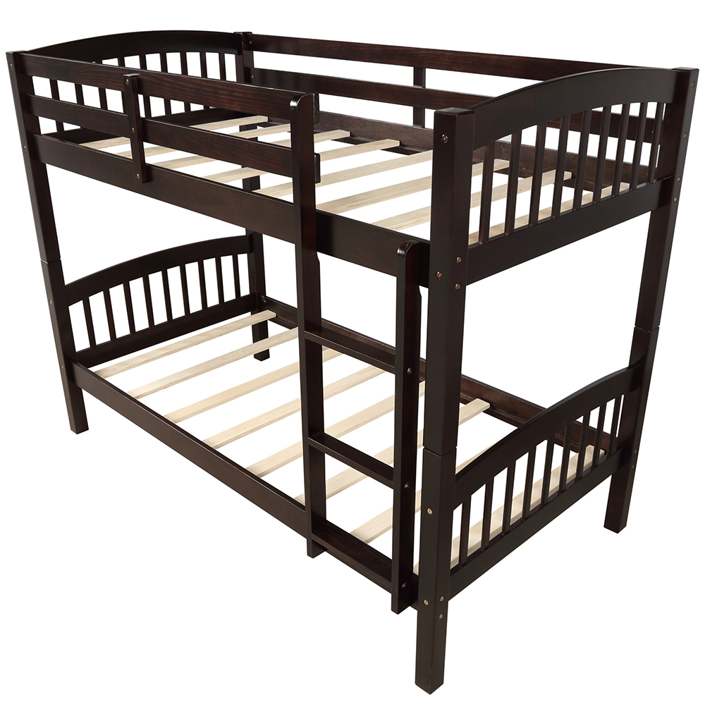 Twin-Over-Twin Size Bunk Bed Frame with Ladder, and Wooden Slats Support, No Spring Box Required (Frame Only) - Espresso
