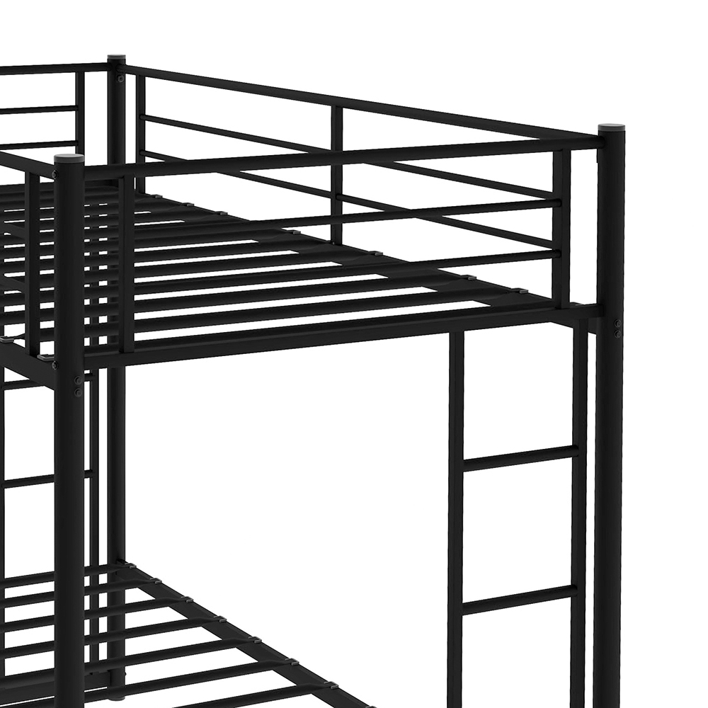 Twin-Over-Twin Size Metal Bunk Bed Frame with Ladder and Storage Bottom Shelf, No Spring Box Required (Frame Only) - Black