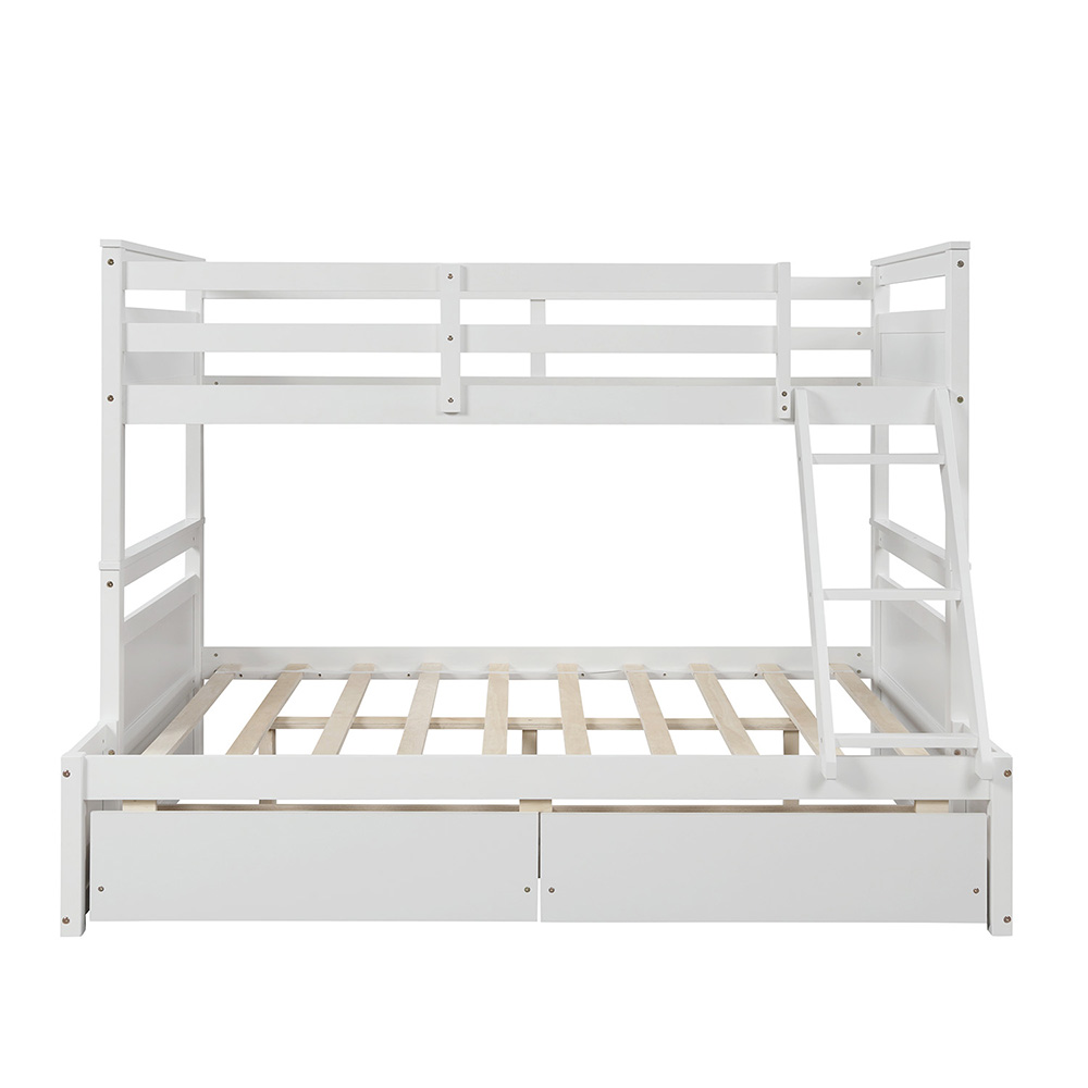 Twin-Over-Full Size Bunk Bed Frame with 2 Storage Drawers, and Wooden Slats Support, No Spring Box Required (Frame Only) - White
