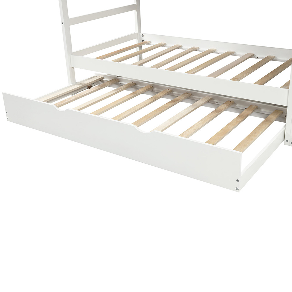 Twin-Over-Twin Size Bunk Bed Frame with Trundle Bed, and 3 Storage Stairs, No Spring Box Required (Frame Only) - White