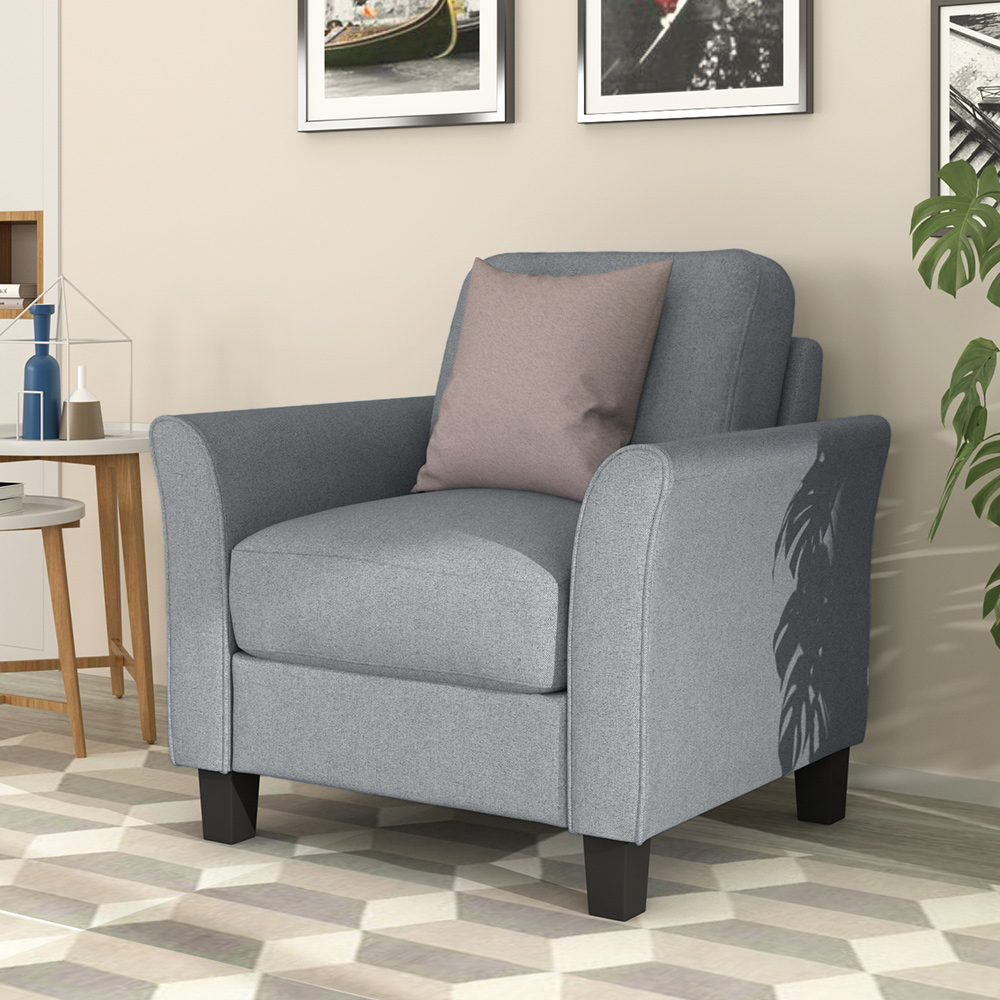 1+3-Seat Linen Upholstered Sofa with Wooden Frame, for Living Room, Bedroom, Office, Apartment - Dark Gray