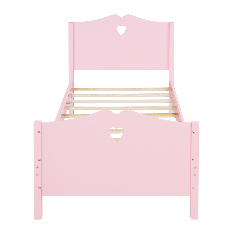 Twin Size Wooden Platform Bed Frame with Headboard, Footboard, and Wooden Slats Support, No Spring Box Required (Frame Only) - Pink