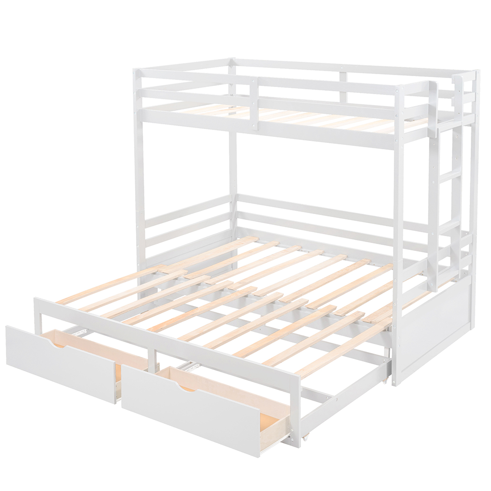 Twin-Over-Twin/Full/King Size Bunk Bed Frame with 2 Storage Drawers, and Wooden Slats Support, No Spring Box Required (Frame Only) - White
