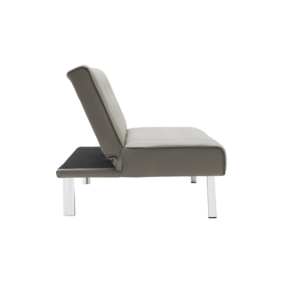 2-Seat PU Leather Armless Sofa Bed with Solid Wood Frame and Metal Legs, for Living Room, Bedroom, Office, Apartment - Gray