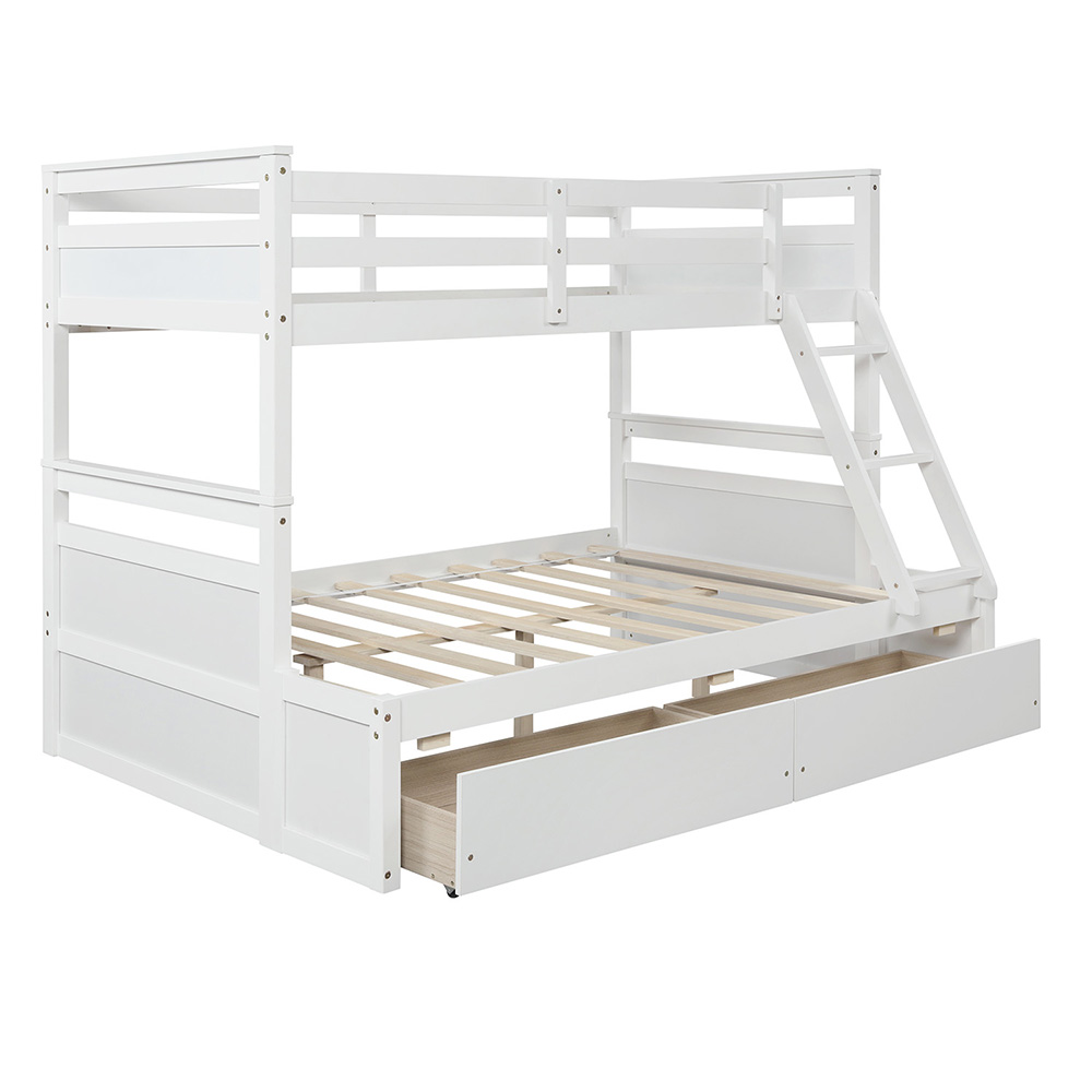 Twin-Over-Full Size Bunk Bed Frame with 2 Storage Drawers, and Wooden Slats Support, No Spring Box Required (Frame Only) - White