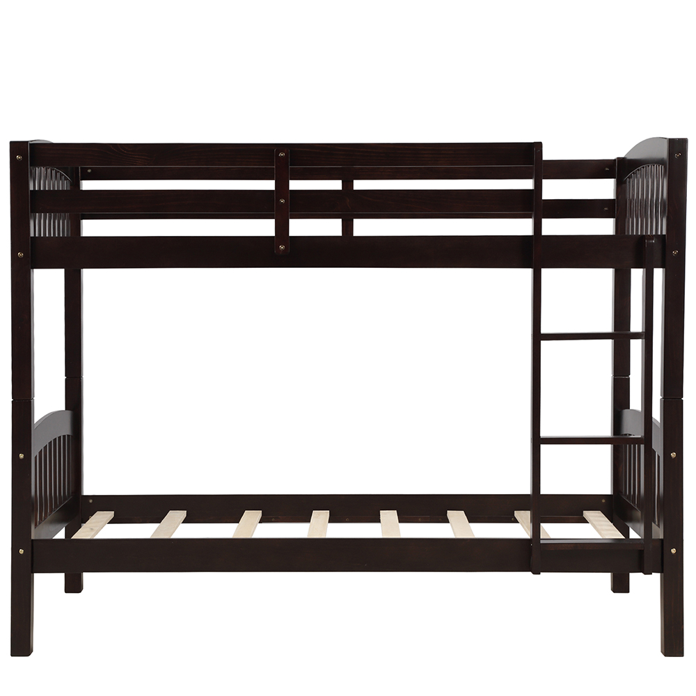Twin-Over-Twin Size Bunk Bed Frame with Ladder, and Wooden Slats Support, No Spring Box Required (Frame Only) - Espresso