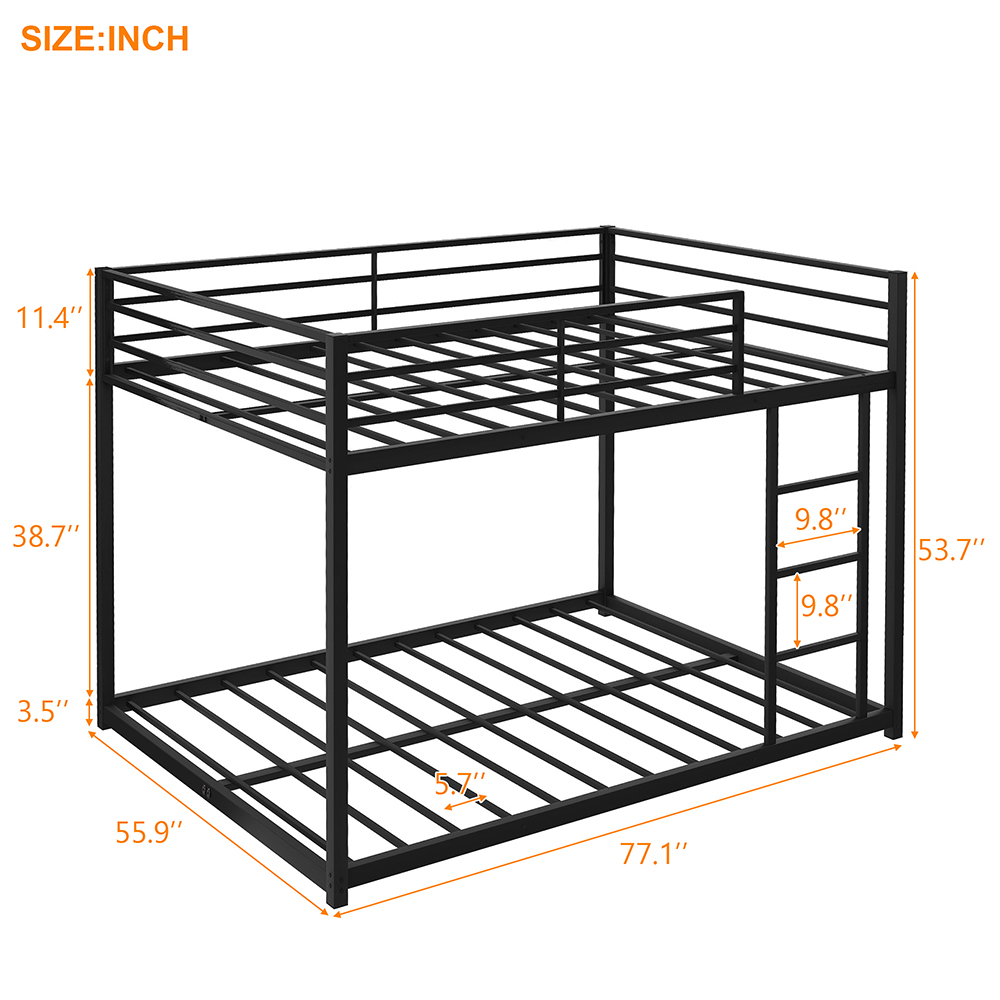 Full-Over-Full Size Bunk Bed Frame with Ladder, and Metal Slats Support, No Spring Box Required (Frame Only) - Black