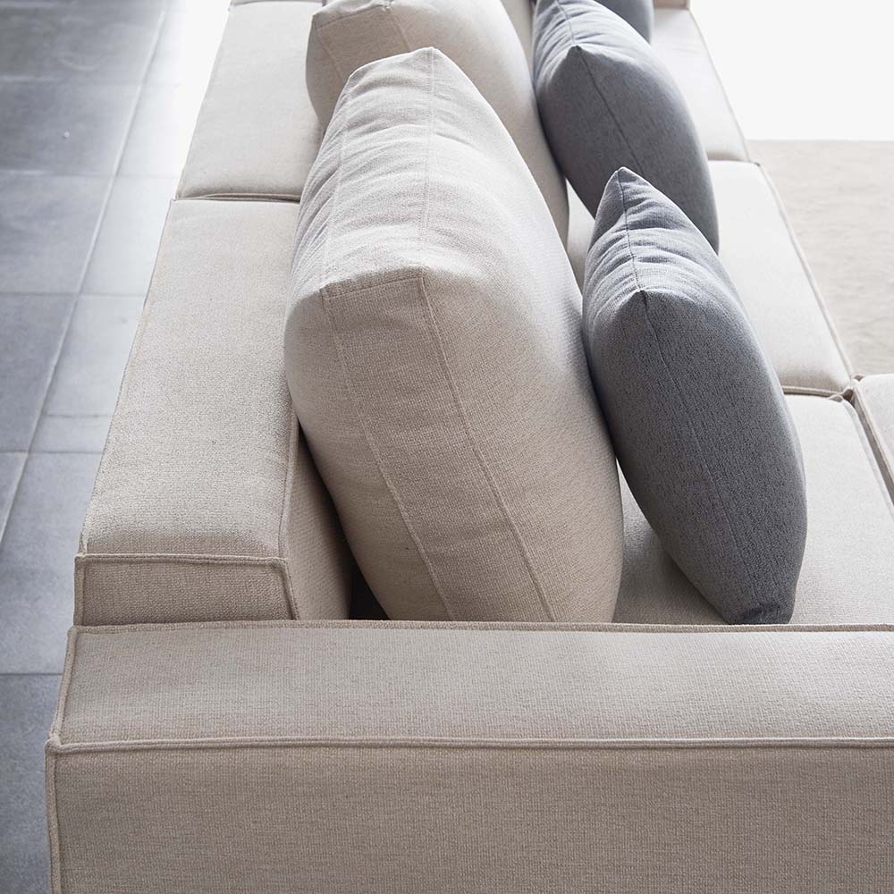 108" 3-Seat Linen Upholstered Sectional Sofa with Ottoman and Wooden Frame, for Living Room, Bedroom, Office, Apartment - Beige