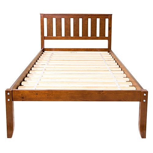 Twin Size Wooden Platform Bed Frame with Headboard, and Wooden Slats Support, No Spring Box Required (Frame Only) - Walnut
