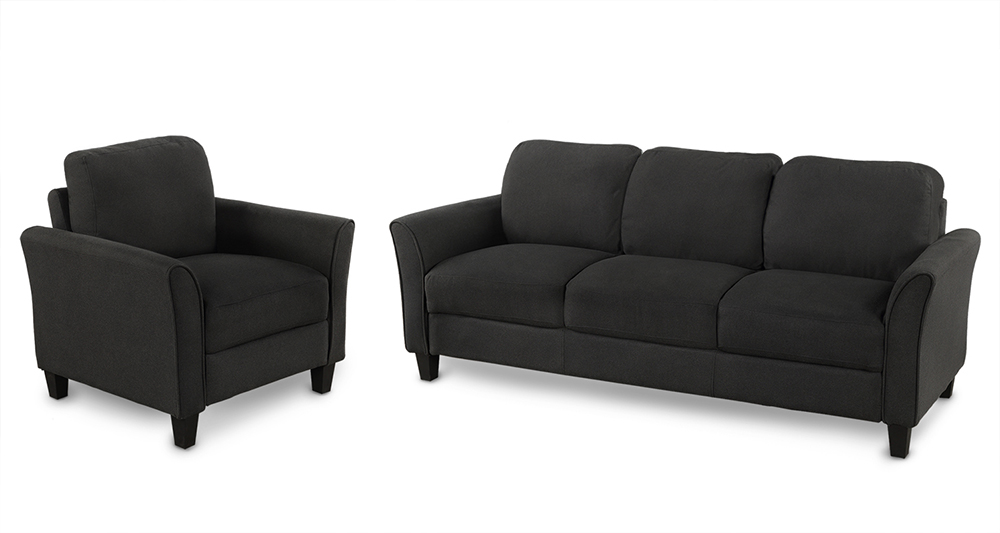 1+3-Seat Linen Upholstered Sofa with Wooden Frame, for Living Room, Bedroom, Office, Apartment - Black