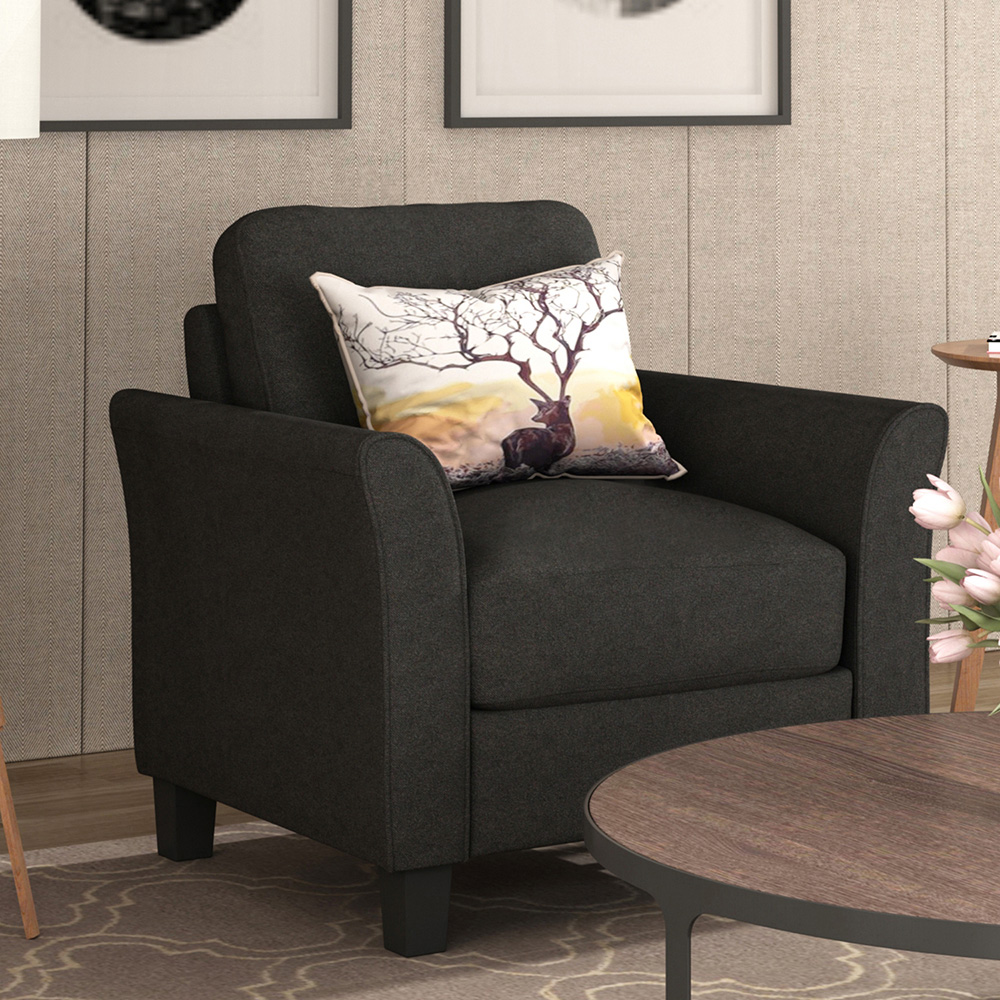 1+3-Seat Linen Upholstered Sofa with Wooden Frame, for Living Room, Bedroom, Office, Apartment - Black