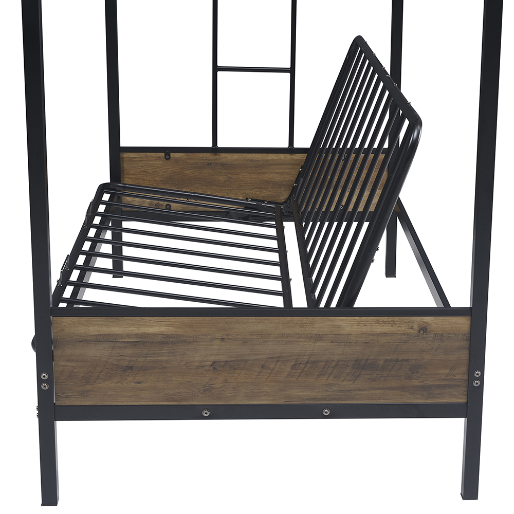 Twin-Over-Futon Size Bunk Bed Frame with Ladder, and Metal Slats Support, No Spring Box Required (Frame Only) - Black