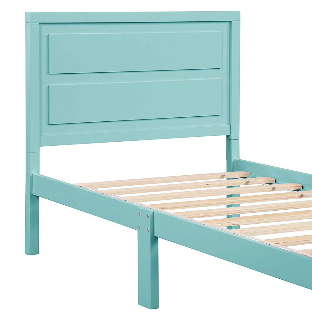 Twin Size Wooden Platform Bed Frame with Headboard, and Wooden Slats Support, No Spring Box Required (Frame Only) - Blue