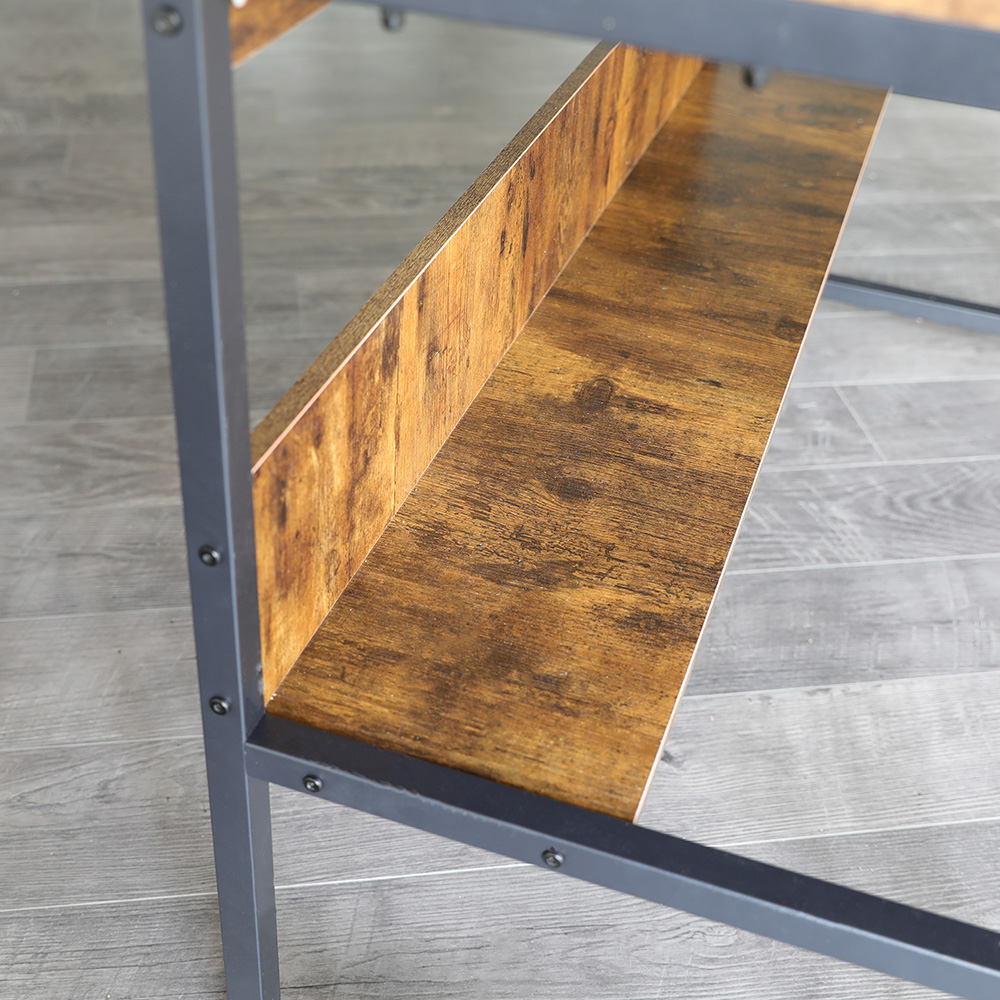 47" Home Office Computer Desk with Storage Shelves, Wooden Tabletop and Metal Legs - Walnut