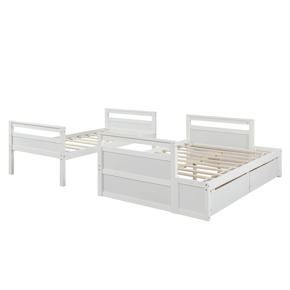 Twin-Over-Full Size Bunk Bed Frame with 2 Storage Drawers, and Wooden Slats Support, No Spring Box Required (Frame Only) - White