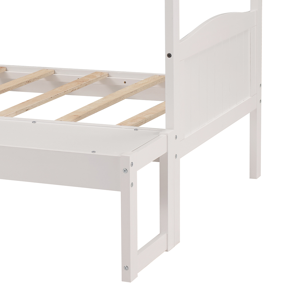 Twin-Over-Twin/Full Size Convertible Bunk Bed Frame with Ladder, and Wooden Slats Support, No Spring Box Required (Frame Only) - White