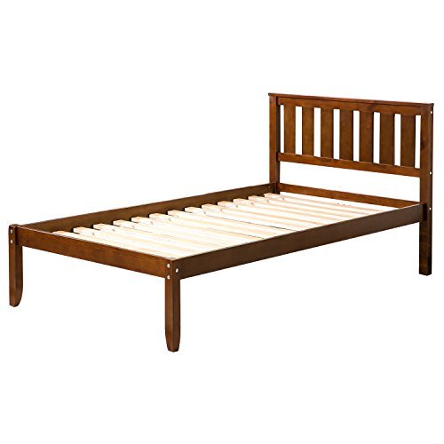 Twin Size Wooden Platform Bed Frame with Headboard, and Wooden Slats Support, No Spring Box Required (Frame Only) - Walnut