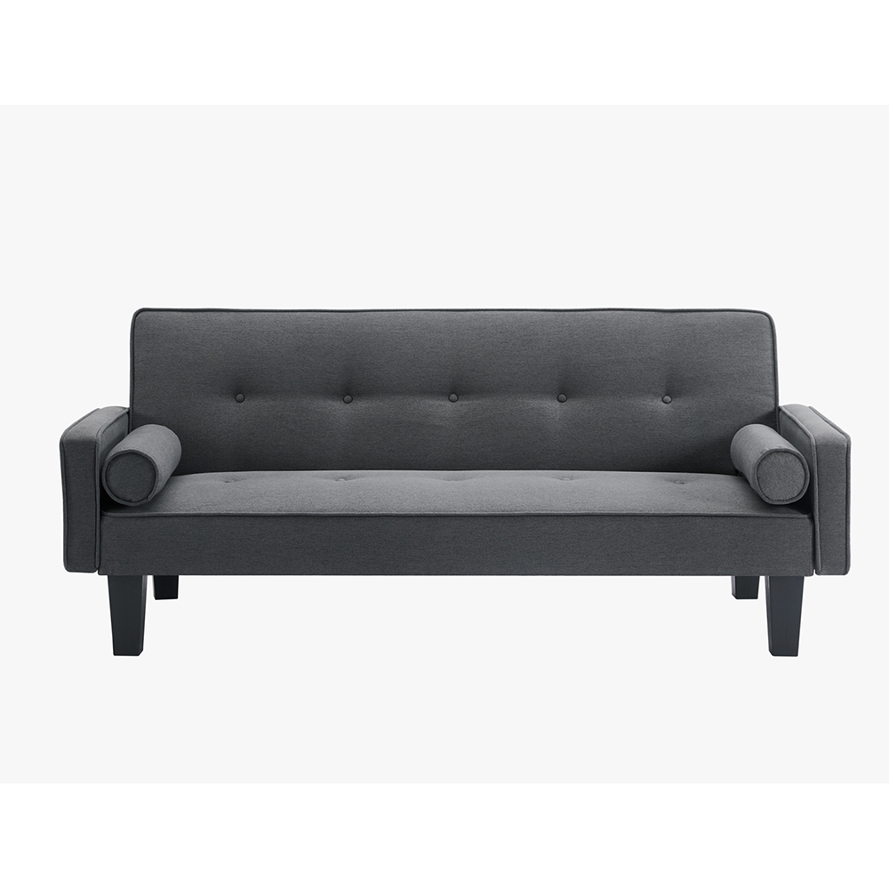 71" Linen Fabric Upholstered Convertible Sofa Bed with 2 Pillows, Removable Armrests, and Adjustable Backrest, for Living Room, Bedroom, Office, Apartment - Dark Gray