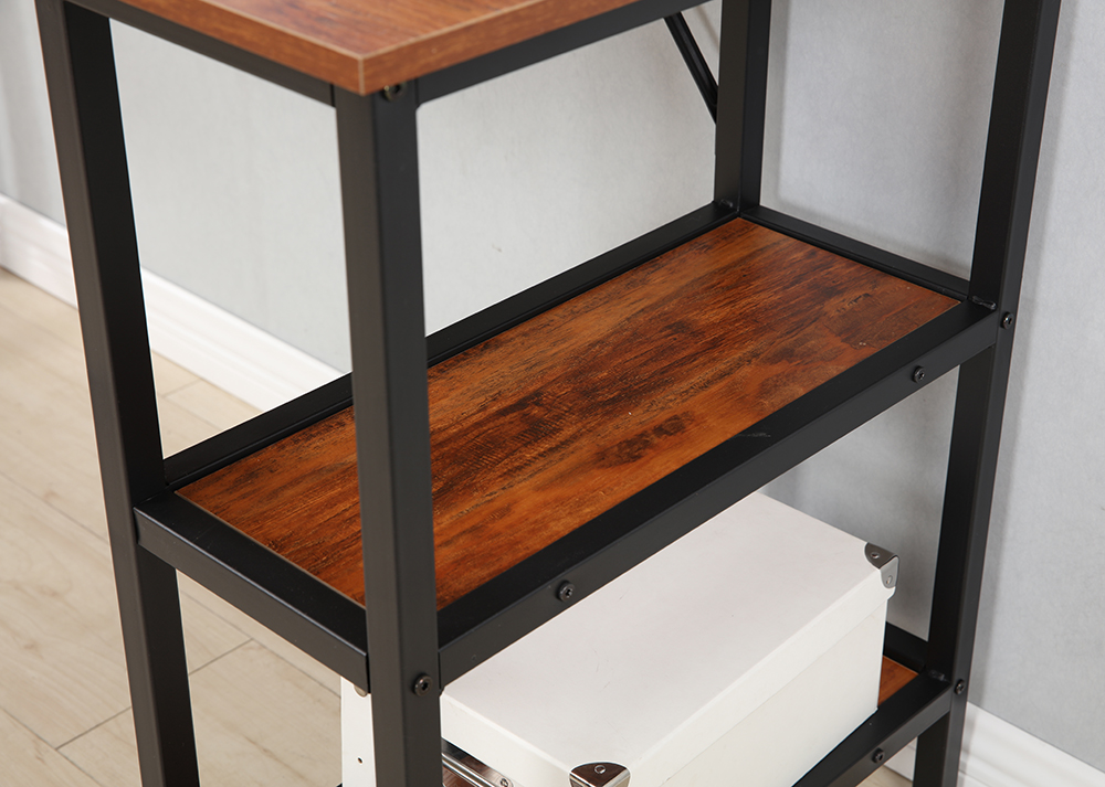 55" Home Office Computer Desk with Open Storage Shelves, Wooden Tabletop and Metal Frame - Brown