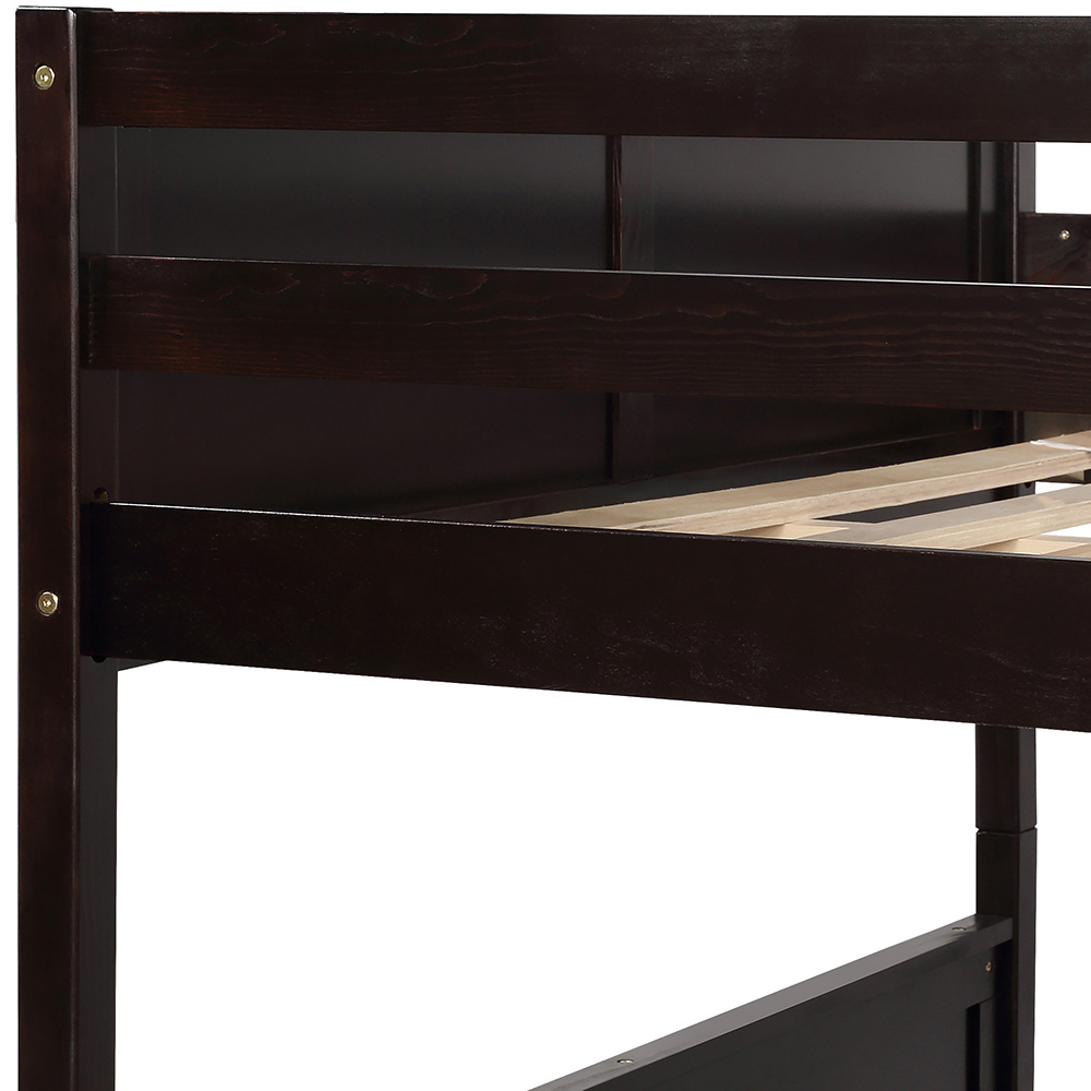Full-Over-Full Size Bunk Bed Frame with Trundle Bed, and Wooden Slats Support, No Spring Box Required (Frame Only) - Espresso