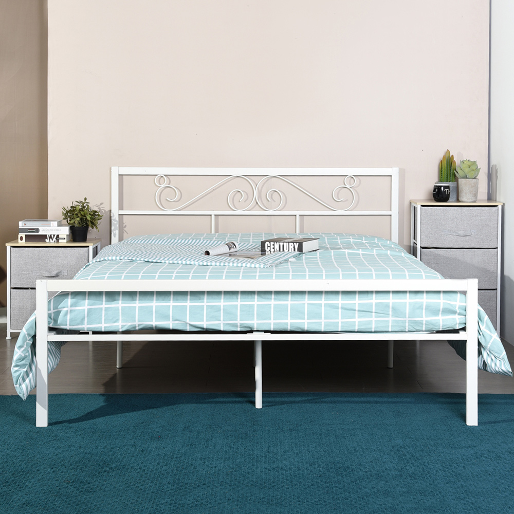 Full Size Metal Platform Bed Frame with Headboard, Footboard, and Wooden Slats Support, No Spring Box Required (Frame Only) - White