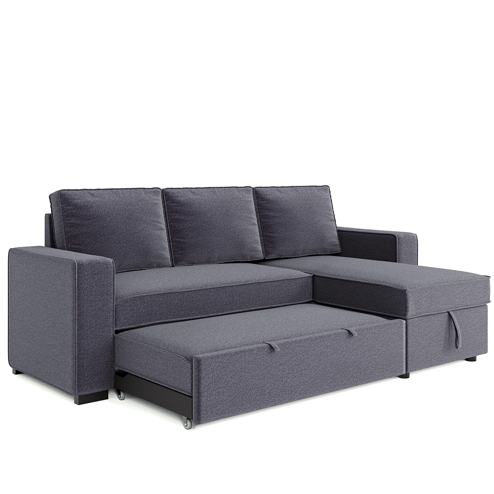 91.5" 3-Seat Pull-out Combination Polyester Sofa Bed with Storage Chaise and Wooden Frame, for Living Room, Bedroom, Office, Apartment - Gray