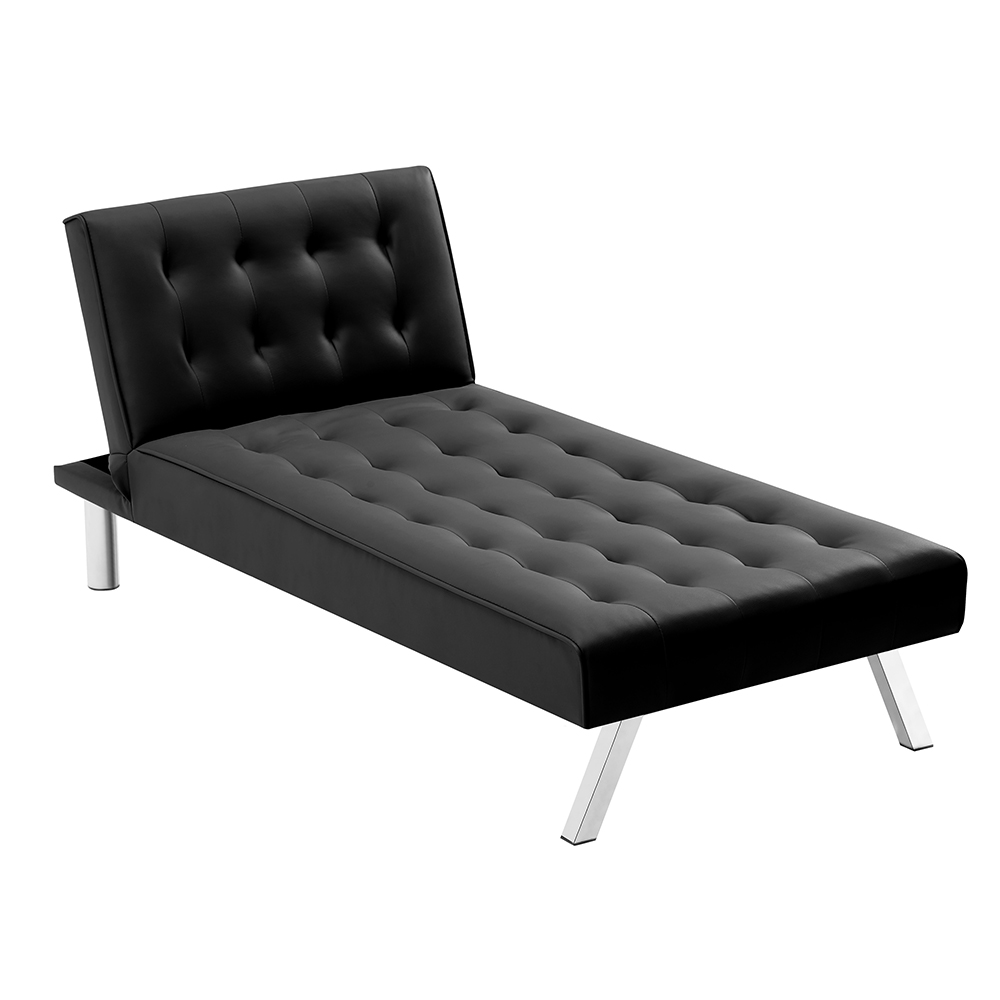 1-Seat PU Leather Armless Chaise with Solid Wood Frame and Metal Legs, for Living Room, Bedroom, Office, Apartment - Black