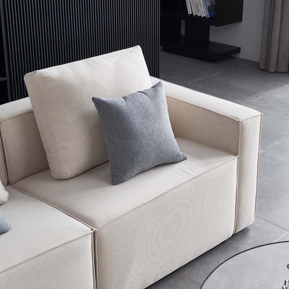 108" 3-Seat Linen Upholstered Sectional Sofa with Ottoman and Wooden Frame, for Living Room, Bedroom, Office, Apartment - Beige