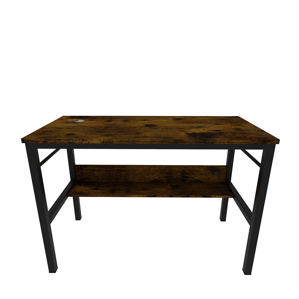 Home Office 43.3" Computer Desk with Bottom Shelf, Wooden Tabletop and Metal Frame, for Game Room, Office, Study Room - Brown