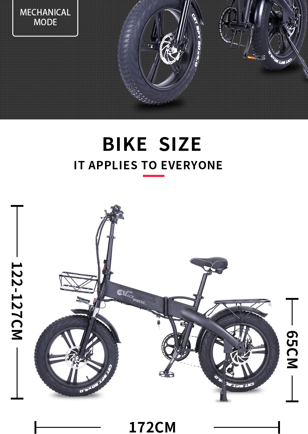 CMACEWHEEL GW20 Pro Folding Electric Moped Bike CST 20*4.0 Fat Tire Five Speeds 750W Motor 48V 10Ah Battery 40km Range Max Speed 45km/h Aluminum Alloy Body - Black