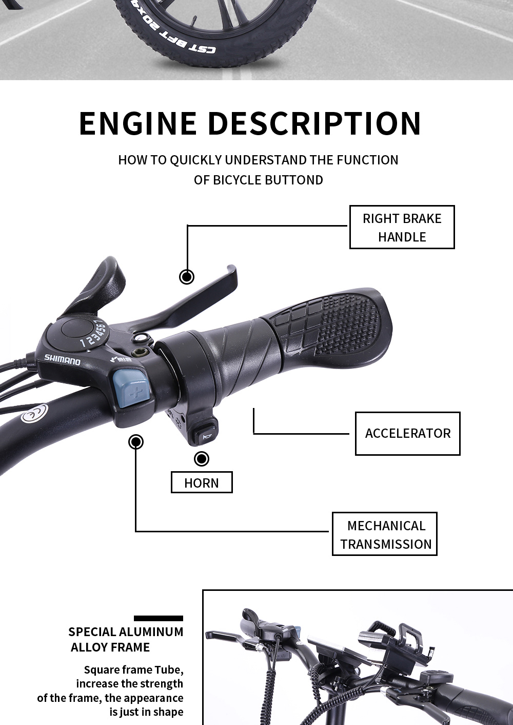 CMACEWHEEL GW20 Pro Folding Electric Moped Bike CST 20*4.0 Fat Tire Five Speeds 750W Motor 48V 10Ah Battery 40km Range Max Speed 45km/h Aluminum Alloy Body - Black