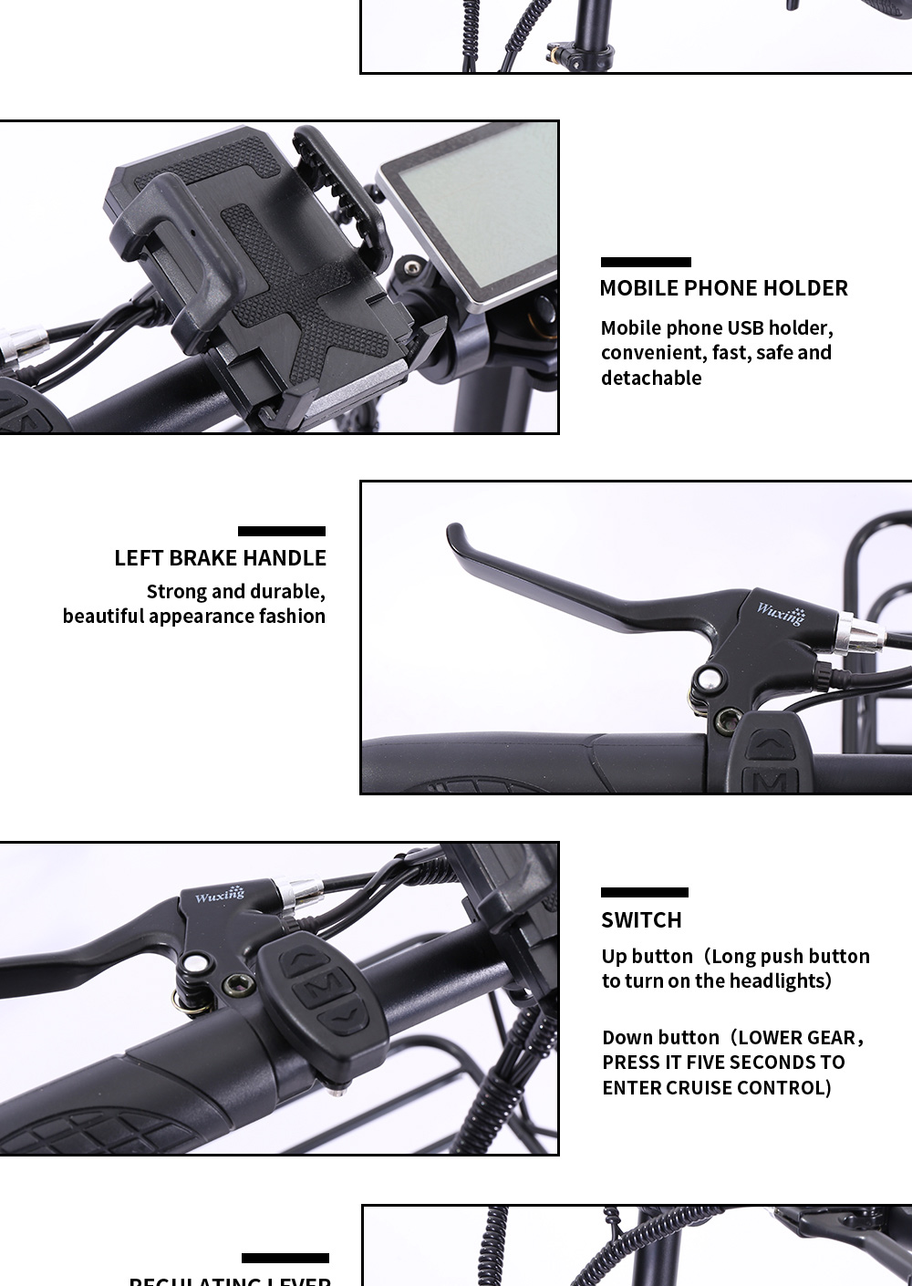 CMACEWHEEL GW20 Pro Folding Electric Moped Bike CST 20*4.0 Fat Tire Five Speeds 750W Motor 48V 10Ah Battery 40km Range Max Speed 45km/h Aluminum Alloy Body - Black