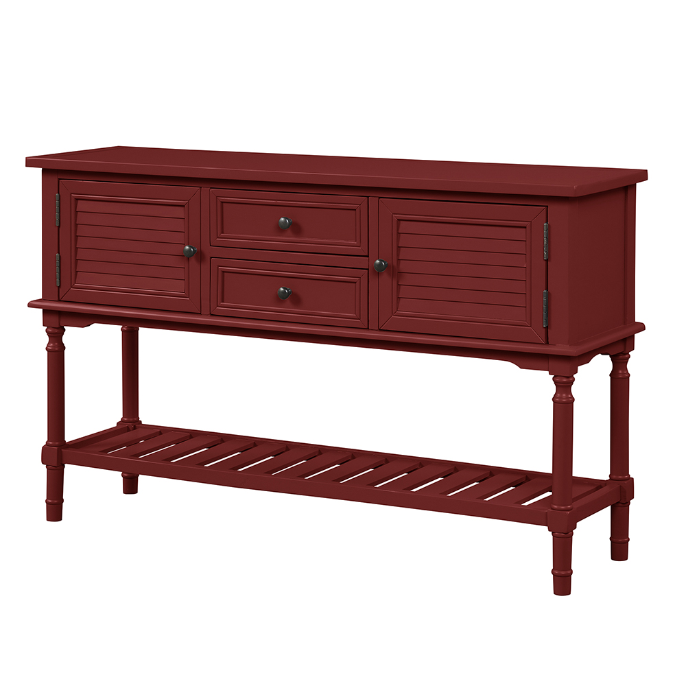 U-STYLE 47" Modern Style Wooden Console Table with 2 Storage Drawers, 2 Cabinets and Bottom Shelf, for Entrance, Hallway, Dining Room, Kitchen - Red