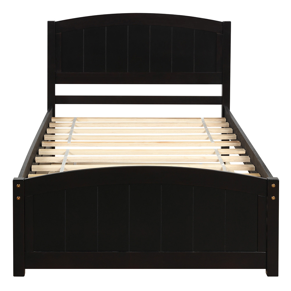 Twin-Size Platform Bed Frame with Trundle Bed, Headboard, and Wooden Slats Support, No Box Spring Needed (Only Frame) - Espresso