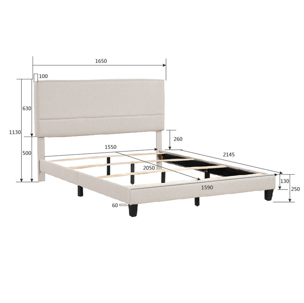 Queen-Size Upholstered Platform Bed Frame with Headboard and Wooden Slats Support, No Box Spring Needed (Only Frame) - Beige
