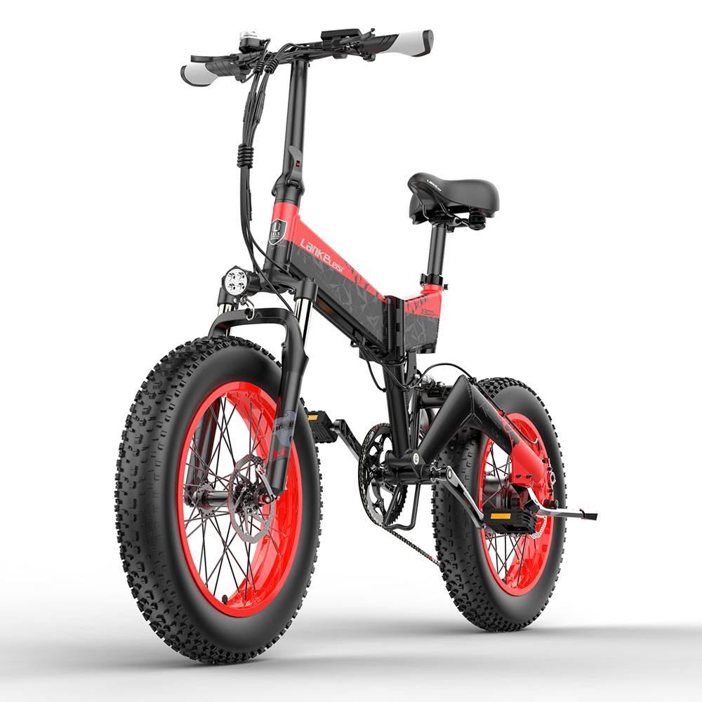 LANKELEISI X3000 PLUS Folding Electric Bike Bicycle 48V 1000W Motor 10.4Ah Battery 26x4.0 Tires Aluminum Alloy Frame Hydraulic Disk Brake Shimano 7 Speed Derailleur Max Speed 46km/h 90KM Mileage Range 3 Riding modes - Black Red