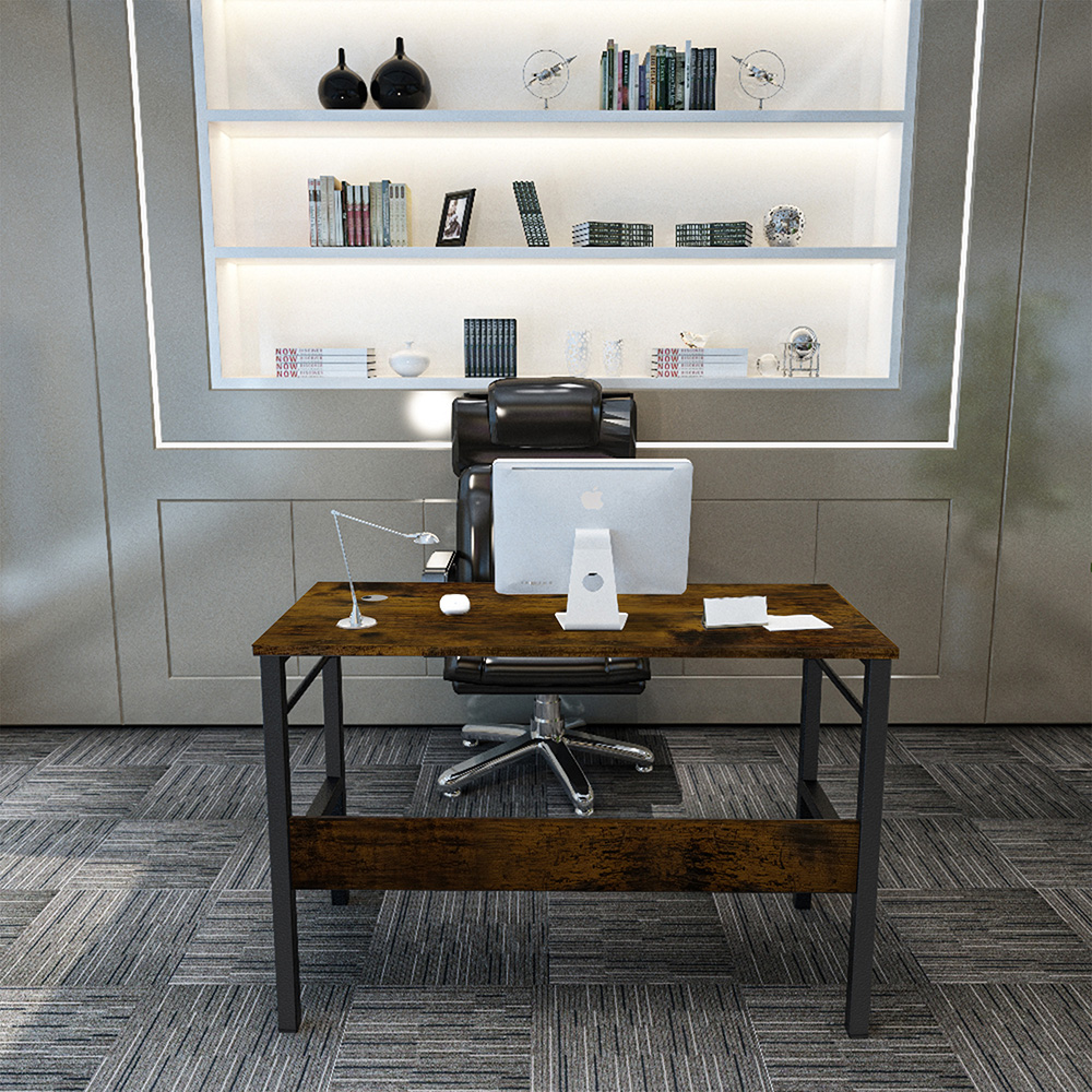 Home Office 43.3" Computer Desk with Bottom Shelf, Wooden Tabletop and Metal Frame, for Game Room, Office, Study Room - Brown