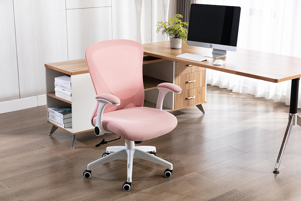 Home Office Mesh Rotatable Chair Height Adjustable with Ergonomic High Backrest and Casters - Pink