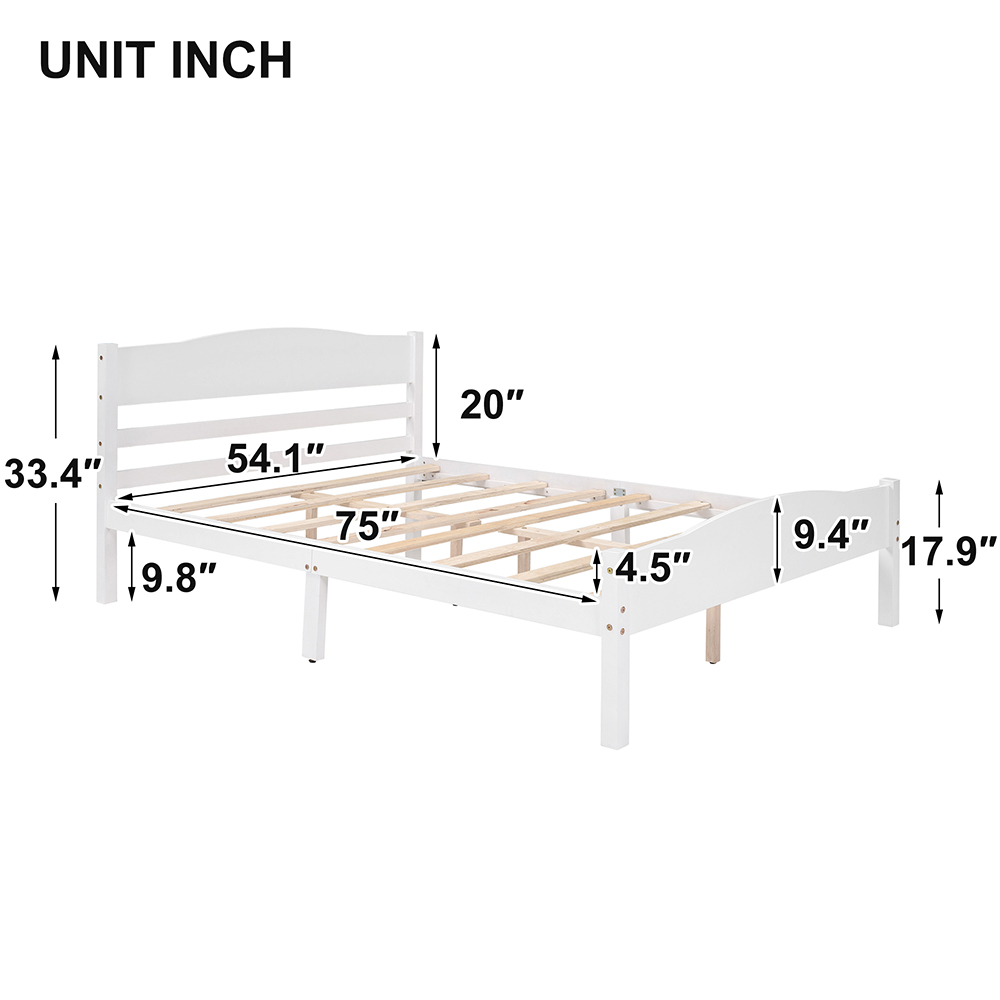 Full-Size Platform Bed Frame with Horizontal Strip Hollow Shape Headboard, and Wooden Slats Support, No Box Spring Needed (Only Frame) - White