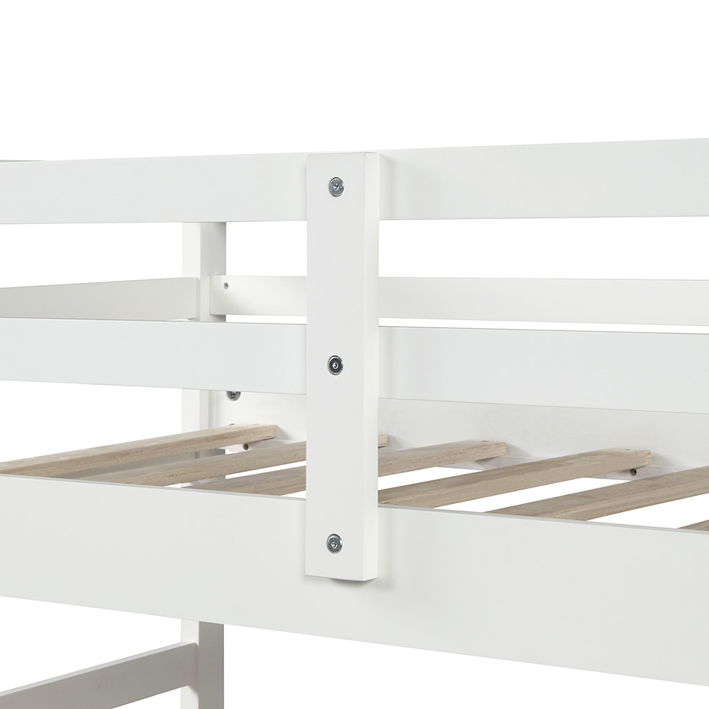 Twin-Over-Twin Size Bunk Bed Frame with Trundle Bed, Storage Stairs, and Wooden Slats Support, No Spring Box Required (Frame Only) - White