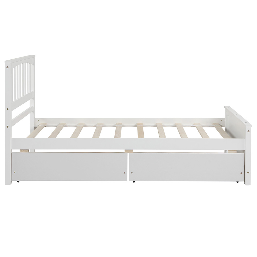 Twin-Size Platform Bed Frame with 2 Storage Drawers, Headboard and Wooden Slats Support, No Box Spring Needed (Only Frame) - White