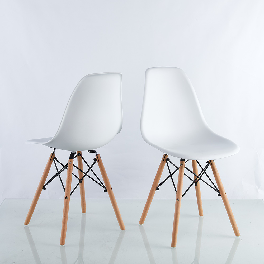Modern Minimalist Style PP Backrest Dining Chair Set of 2, with Wooden Legs for Restaurant, Cafe, Tavern, Office, Living Room - White