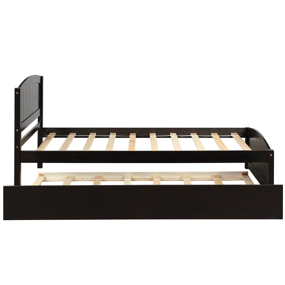 Twin-Size Platform Bed Frame with Trundle Bed, Headboard, and Wooden Slats Support, No Box Spring Needed (Only Frame) - Espresso