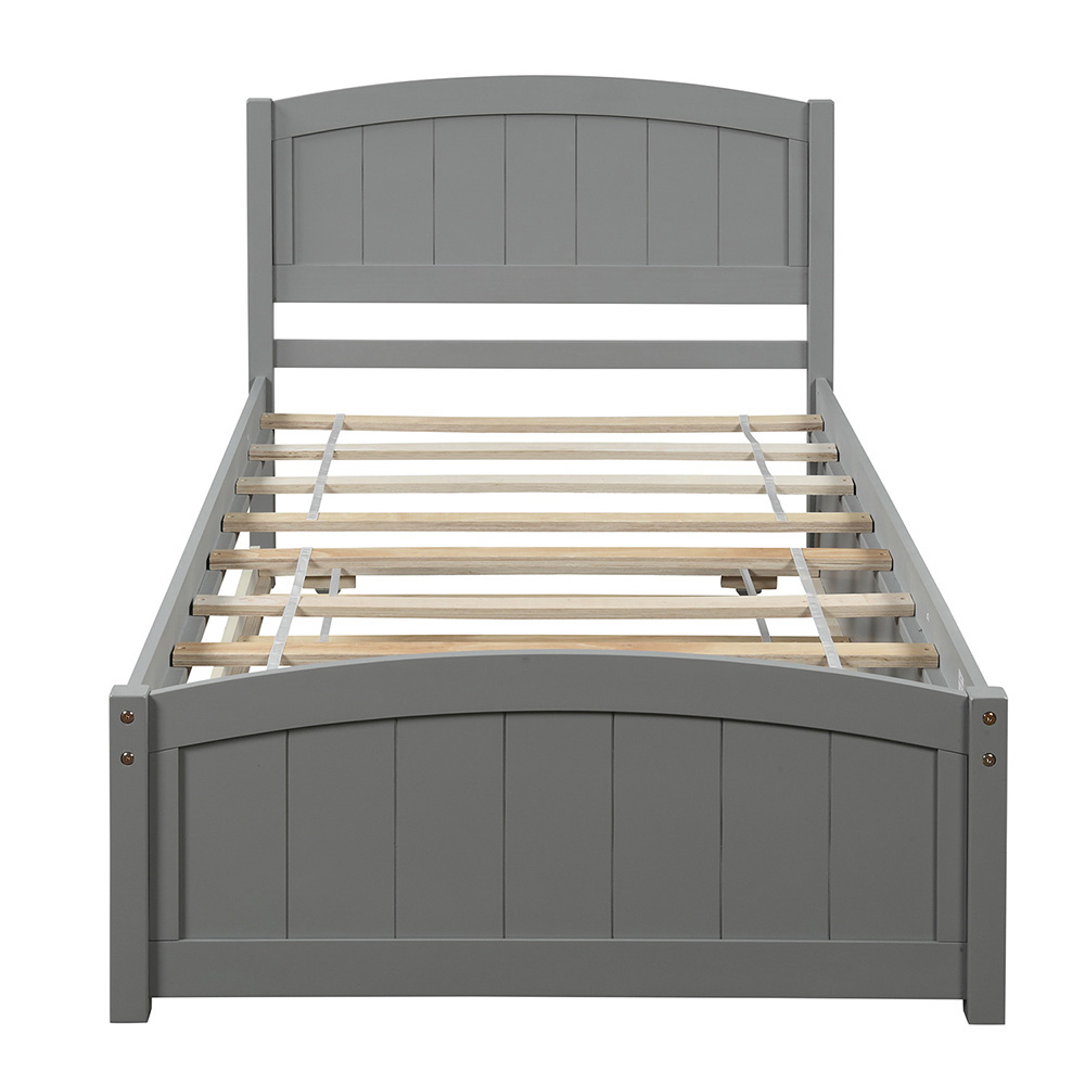 Twin-Size Platform Bed Frame with Trundle Bed, Headboard, and Wooden Slats Support, No Box Spring Needed (Only Frame) - Gray