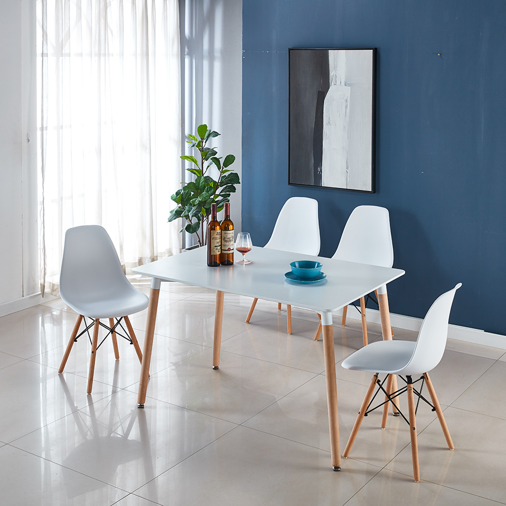 Modern Minimalist Style PP Backrest Dining Chair Set of 2, with Wooden Legs for Restaurant, Cafe, Tavern, Office, Living Room - White