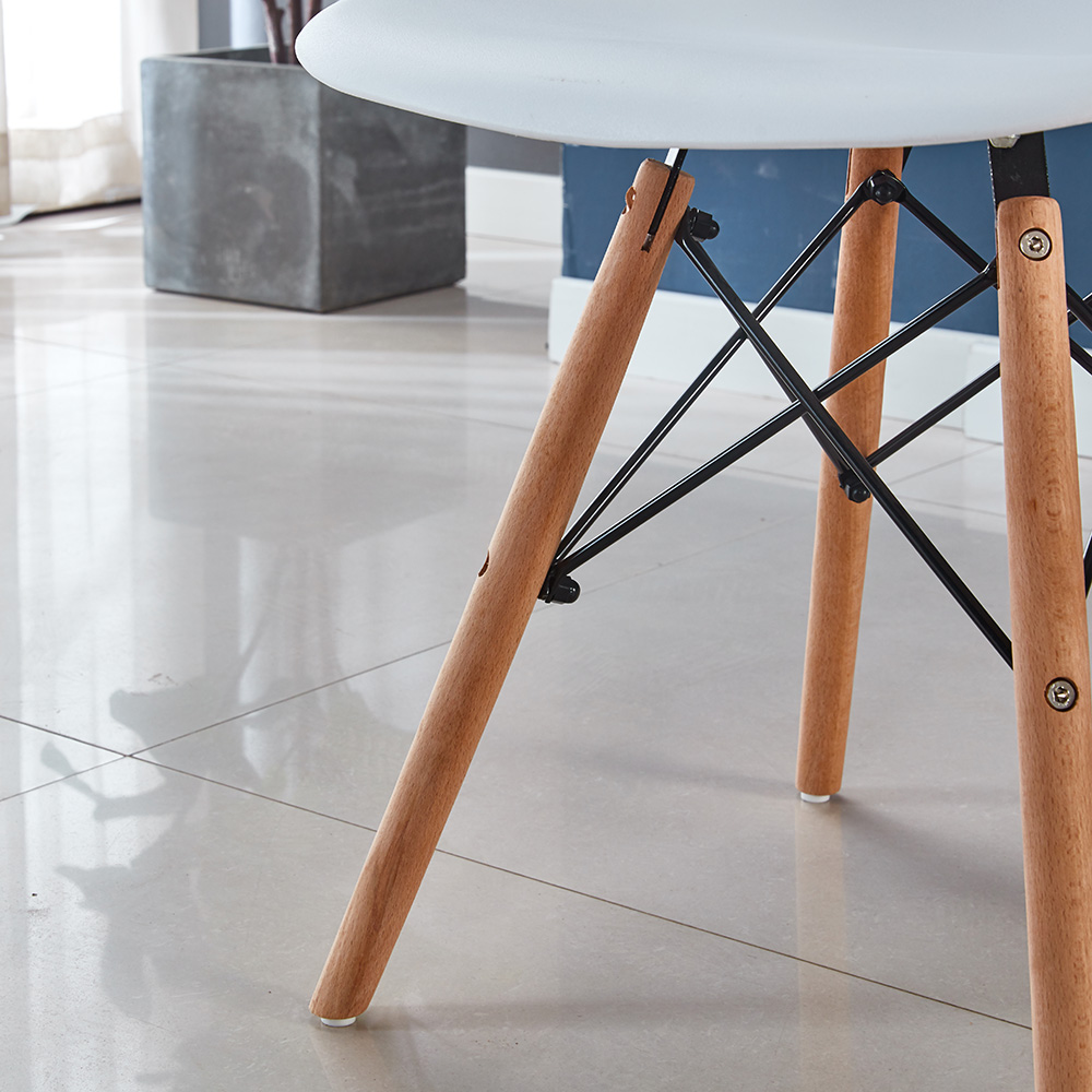 Modern Minimalist Style PP Backrest Dining Chair Set of 2, with Wooden Legs for Restaurant, Cafe, Tavern, Office, Living Room - White