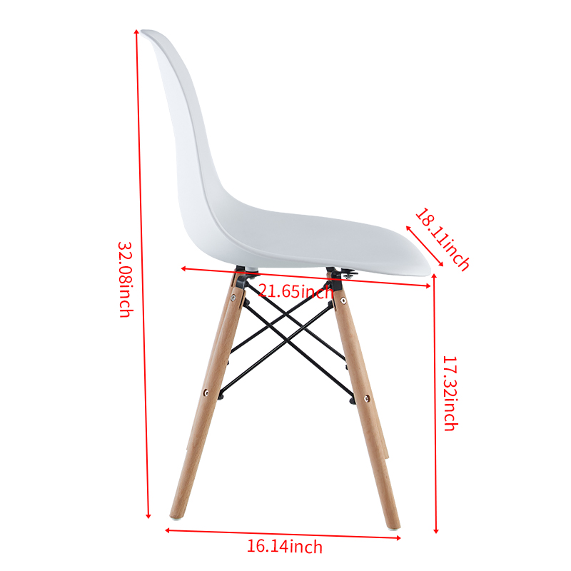 Modern Minimalist Style PP Backrest Dining Chair Set of 2, with Wooden Legs for Restaurant, Cafe, Tavern, Office, Living Room - White